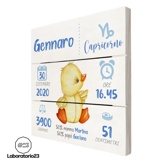 Quadretto Nascita Personalizzato su Legno 20x20 Paperella